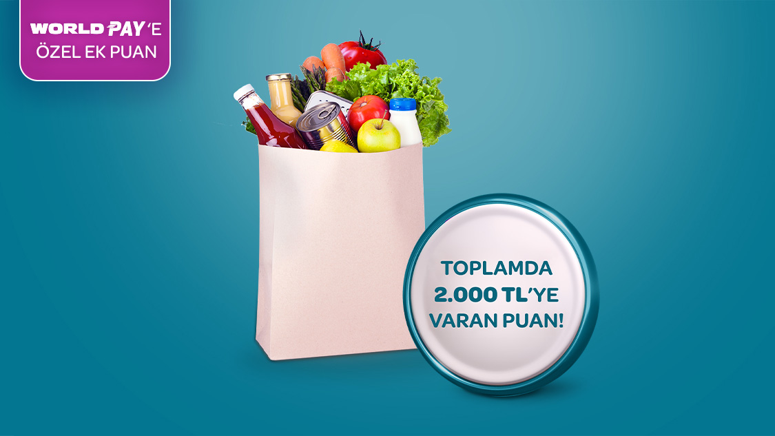 Ramazana özel gıda marketi alışverişlerinize 1.600 TL, World Pay ile ödemelerde ek 400 TL, toplamda 2.000 TL’ye varan Worldpuan hediye!